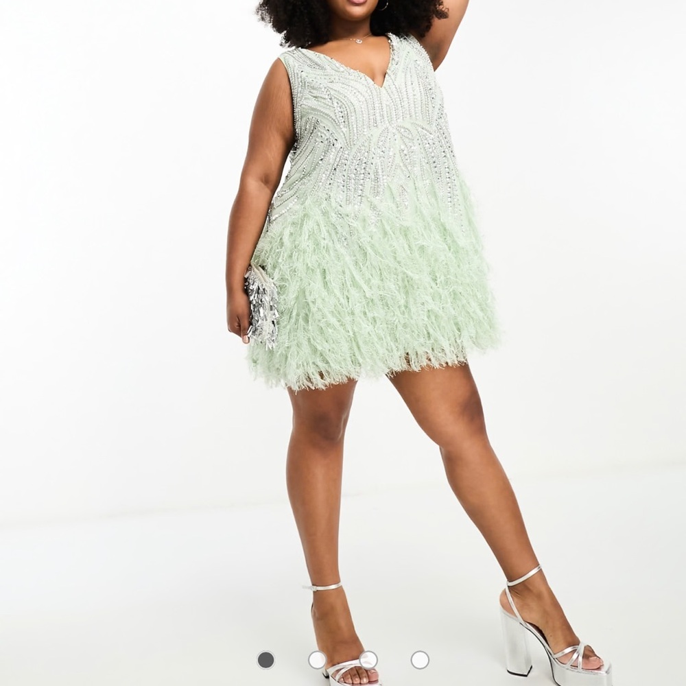 ASOS Elegant Green Feathered Dress